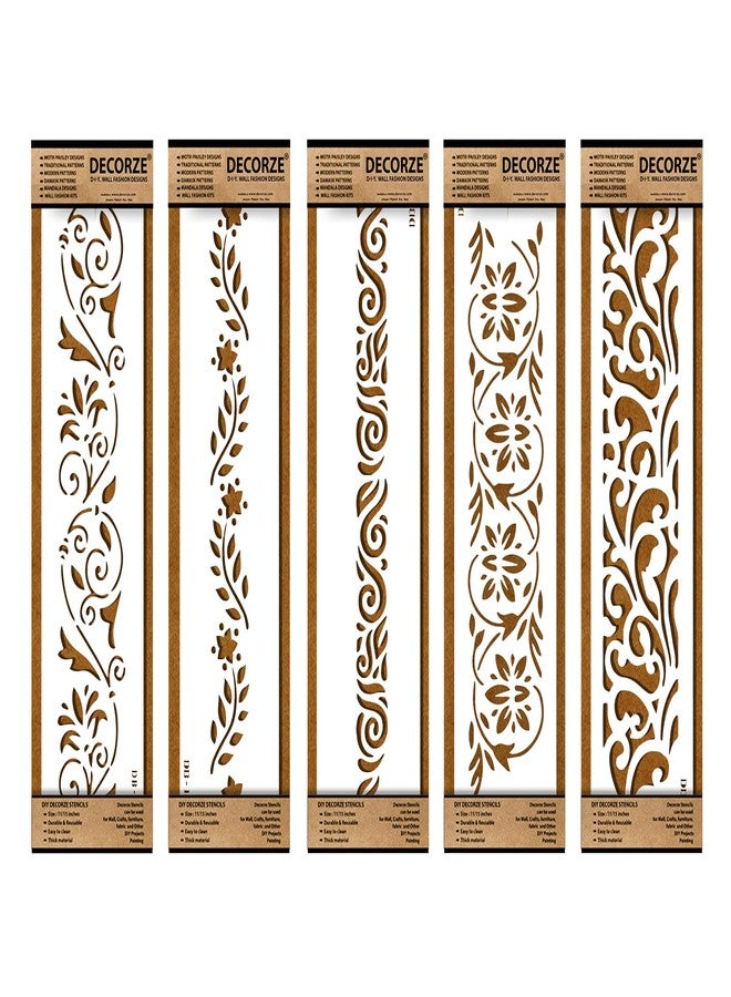DECORZE Plastic Stencils for Border Art, Wall Painting, Room Wall Decoration (Set of 5) - Stencil Set